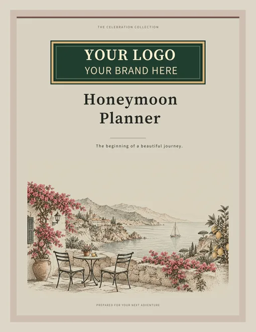 Honeymoon Planner cover with matching agency-branding area